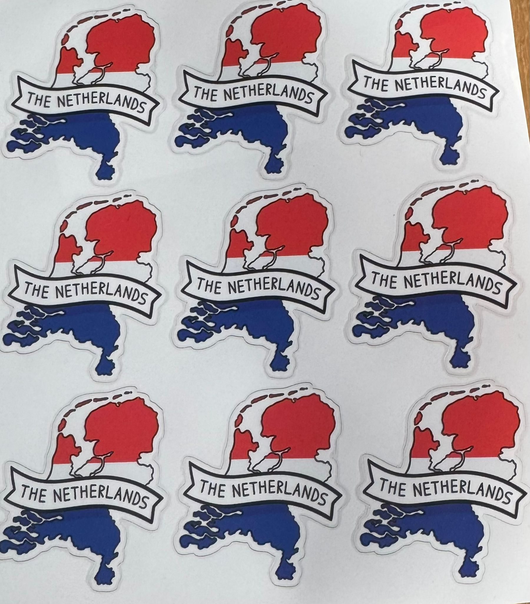 Sticker "The netherlands, rood-wit-blauw' - vel 9 stuks